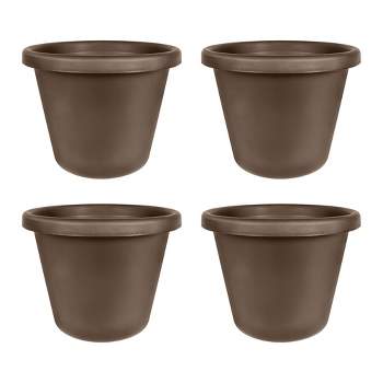 The HC Companies 24 Inch Classic Durable Plastic Flower Pot Container Garden Planter with Molded Rim and Drainage Holes, Chocolate Brown (4 Pack)