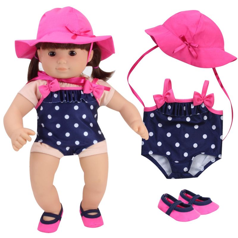 Sophia’s Polka Dot Bathing Suit Set for 15'' Dolls, Navy/Pink, 3 of 6