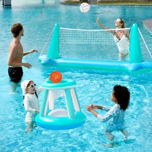 Joyfy Inflatable Volleyball Net & Basketball Hoop Pool Float Set with Balls - Perfect Summer Pool Games for Kids & Adults Beach Parties & Backyard Fun - 1 of 4
