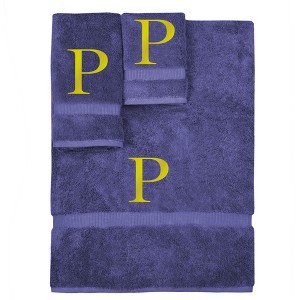 BC BARE COTTON Monogrammed Towel Set, Personalized Gift, Set of 3 - Navy - Gold Block - 1 of 1