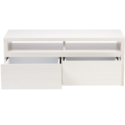 White Adjustable Media Stand with Cabinet and Drawers