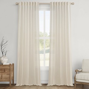 Linen Curtain Rod Pocket Back Tab,Linen Semi Sheer Curtains for Bedroom Set of 2 - 1 of 4