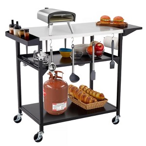 Outdoor Grill Table Cart with 4 Wheels, Stainless Steel Pizza Oven Tables for Outside, Movable Prep Table Cooking Station - 1 of 4