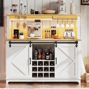 55" Coffee Bar Cabinet with Sliding Door, Power Outlet, LED Light, Drawers & Wine Rack - 1 of 4