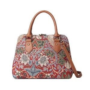 Signare USA William Morris Strawberry Thief Red Convertible Top Handle Handbag - 1 of 4