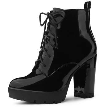 Allegra K Women's Lace Up Chunky Heels Platform Ankle Combat Boots