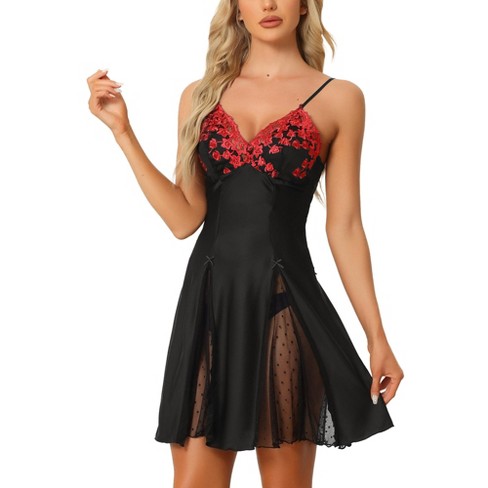 Cheibear Women's Satin Nightgown Summer Cami Mini Spaghetti Lingerie Dress Black  Small : Target