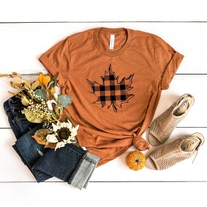 Simply Sage Market Women's Buffalo Plaid Leaf Short Sleeve Graphic Tee - 1 of 2