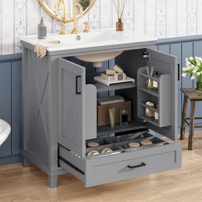 TIRAMISUBEST 30'' Bathroom Vanity with Ceramic Sink, Freestanding Bathroom Vanity Cabinet with 2 Soft-Close Doors, 1 Drawer, Dual Storage Shelves