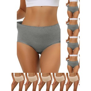 INSPIRE CHIC Women's Cotton Solid High-Rise Lace Trim Tummy Control Full Coverage Briefs 10 Packs - 1 of 4