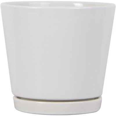 2 Fioriere In Ceramica Bianca Trendspot Con Sottovaso - Alte 15 Cm