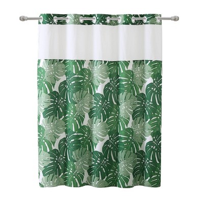 Palm Leaf Shower Curtain with PEVA Liner Green - Hookless