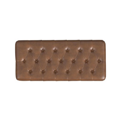 Brown Faux Leather Tufted Storage Bench with Oak Legs