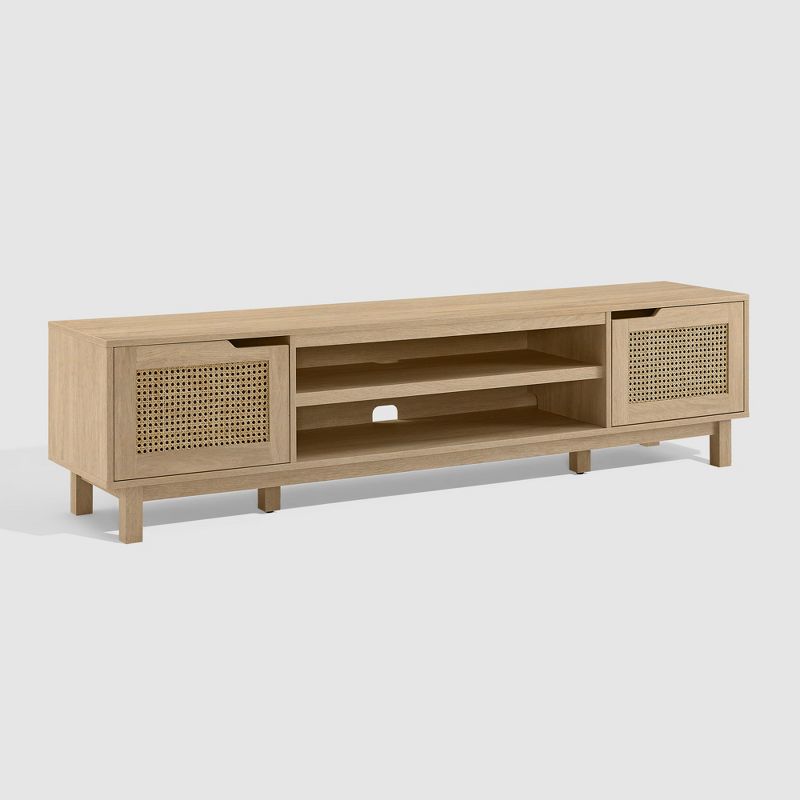 Modern Boho Storage TV Stand for TVs up to 80" with Rattan Doors - Saracina Home, 4 of 14