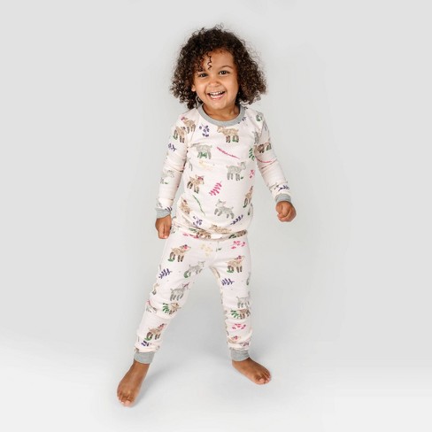 Burt S Bees Baby Toddler Girls 2pc Organic Cotton Goat Pajama Set Pink Gray Target