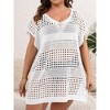 Swimsuit Cover Up Crochet Short Sleeve Bathing Suit Bikini Deep V Beach Summer Tops Regular - 3 of 4