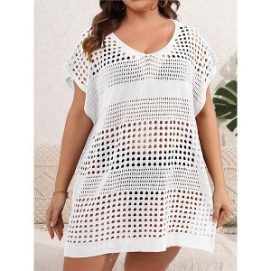 Women's Plus Size V-Neck Split Swimsuit Cover-Up Loose Bathing Suit Regular - 1 of 4
