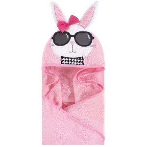 Hudson Baby Infant Girl Cotton Animal Face Hooded Towel, Chic Bunny, One Size - 1 of 1