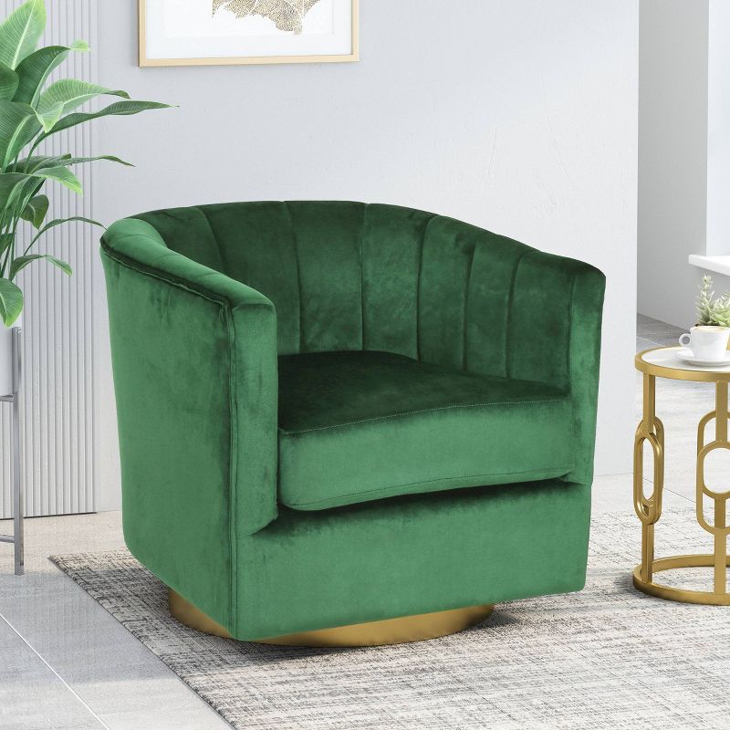 Conrail Modern Glam Channel Stitch Velvet Swivel Club Chair - Christopher Knight Home, 3 of 8