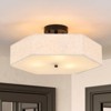 PAKOKULA Farmhouse 17.7 in. 3-Light Matte Black Semi-Flush Mount Ceiling Light With Hexagonal Linen Fabric Shade - 3 of 4