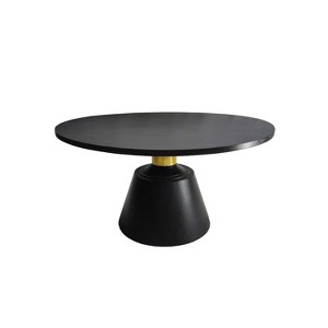 The Urban Port 32" Coffee Table Black Mango Wood Round Top Modern Tapered Pedestal Base Shiny Brass Support Black/Brass - 1 of 4