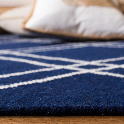 Navy and Ivory Geometric Wool Flat Woven Area Rug, 8' x 10'