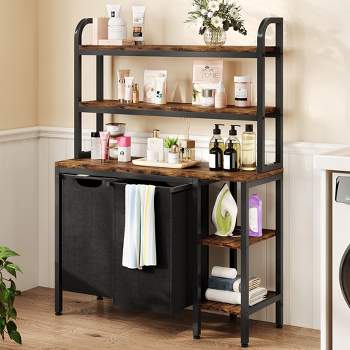 Laundry Basket,Laundry Hamper 2 Section with Side Shelves,3 Tiers Laundry Sorter with 2 Pull-Out and Removable Laundry Bags,Black & Rustic Brown