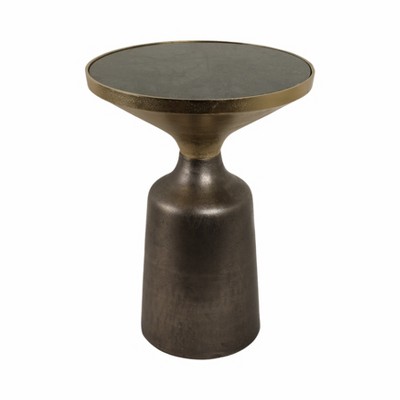 Modern Accent Table with Marble Top & Metal Base - Contemporary End Table for Living Room, Bedroom, Office - Round Side Table - 20" Green, Black, Gold