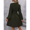 Womens Dress Wrap V Neck Fall Winter Lantern Sleeve Ruffle Waist Midi Dress - 2 of 3