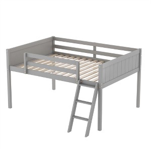COWLOWN Twin Low Loft Bed with Convertible Ladder, Solid Wood Frame with Guardrails for Kids, No Box Spring Needed - 1 of 4