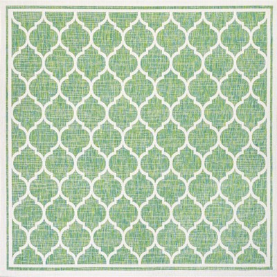 Cream and Green Synthetic Trellis 5' Square Reversible Rug