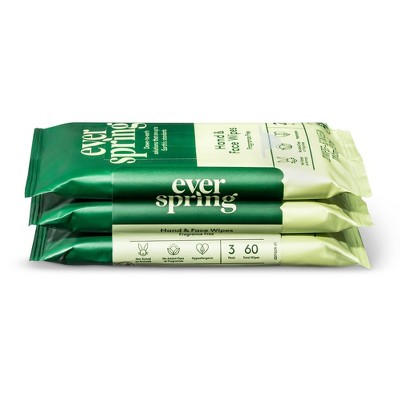 Fragrance Free Hand and Face Wipes - 3pk/60ct - Everspring™