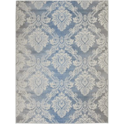Ivory Blue Floral 5' x 7' Handmade Synthetic Area Rug