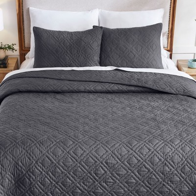 Handcrafted Charcoal Cotton Full Quilt Set with Shams