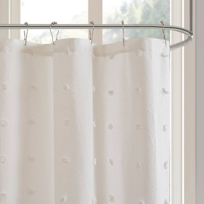 Ivory Cotton Jacquard Pom Pom Shower Curtain