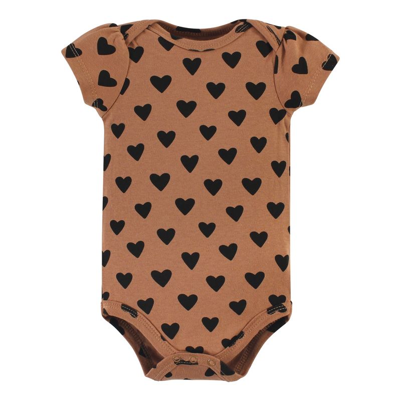 Hudson Baby Infant Girl Cotton Bodysuits, Cinnamon Hearts 5 Pack, 4 of 8