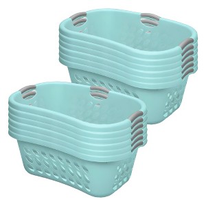 Sterilite 12 Pack Plastic Laundry Baskets, 1.25 Bushels Clothes Hamper with Contour Rim and Handles, Ultra HipHold, Mindful Mint - 1 of 4