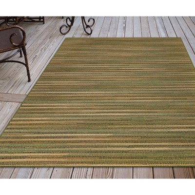 Green and Beige Flat Woven Striped Indoor/Outdoor Rug