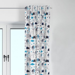 Bacati - Woodlands Animals Aqua/Navy/Grey Curtain Panel - 1 of 4