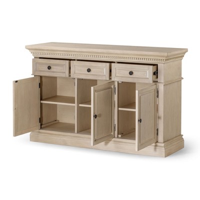 Theo Antiqued White Wooden Sideboard with Drawers and Shelves