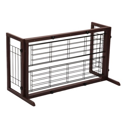 Bencmate Pet Crates and Houses Adjustable Wooden Pet Gate for Dogs Indoor Freestanding Dog Fence for Doorways Stairs, Deep Brown, 38.2"*17.7"*21.1"