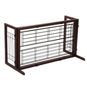 SEVOBAL Pet Crates and Houses Adjustable Wooden Pet Gate for Dogs Indoor Freestanding Dog Fence for Doorways Stairs, Deep Brown, 38.2"*17.7"*21.1" - 1 of 4