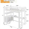 VINGLI Twin Loft Bed with L-Shaped Desk and 3 Storage Drawers, Solid Wood Single Bunk Gamer Bed with LED Light Underneath,2 Charging Stations, White - 2 of 4