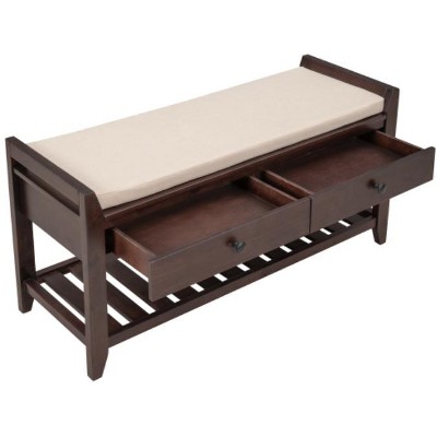 Vynxaria Shoe Rack with Cushioned Seat and Drawers, Multipurpose Entryway Storage Bench (Espresso)