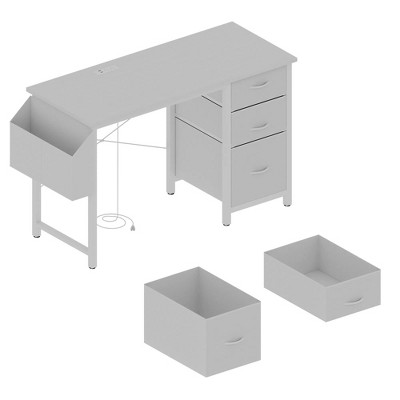 47"office desk with power outlet,3 drawers,Side Pocket, Study Desk Easy to Assemble,Frame stability Reversible for home desk