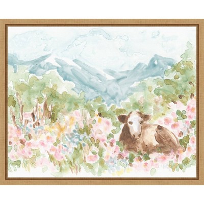 Cow Meadow V Brown Maple Framed Canvas Wall Art