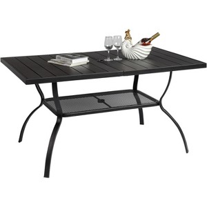 59" Rectangle Patio Table for 6, Metal Outdoor Dining Table with Umbrella Hole, All-Weather Steel Patio Dining Table for Lawn, Garden, Backyard - 1 of 4