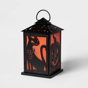 Halloween Cat/Pumpkin Silhouette Metal Lantern Halloween Decoration - Hyde & EEK! Boutique