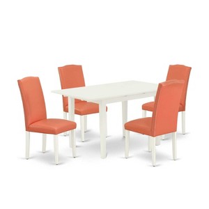 HomeStock 5-Pc Linen White Finish Solid Wood Top - Rectangular Upholstered Dining Room Set with Butterfly Leaf - Seats 4 - 1 of 4