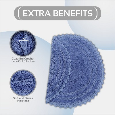 Blue 30" Round Cotton Crochet Bath Rug